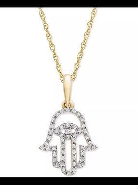 Wrapped Gold Hamsa Hand Pendant Necklace Gold And Diamonds